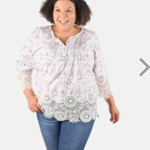 Floral Lace Trim Women's Top